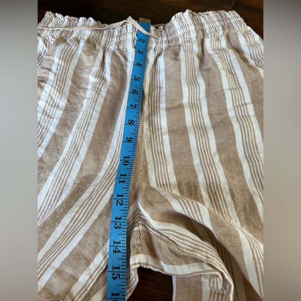 Madewell Smocked Huston Pull-On Crop Pants in Stripe Size M Linen Blend Coastal - Picture 11 of 14